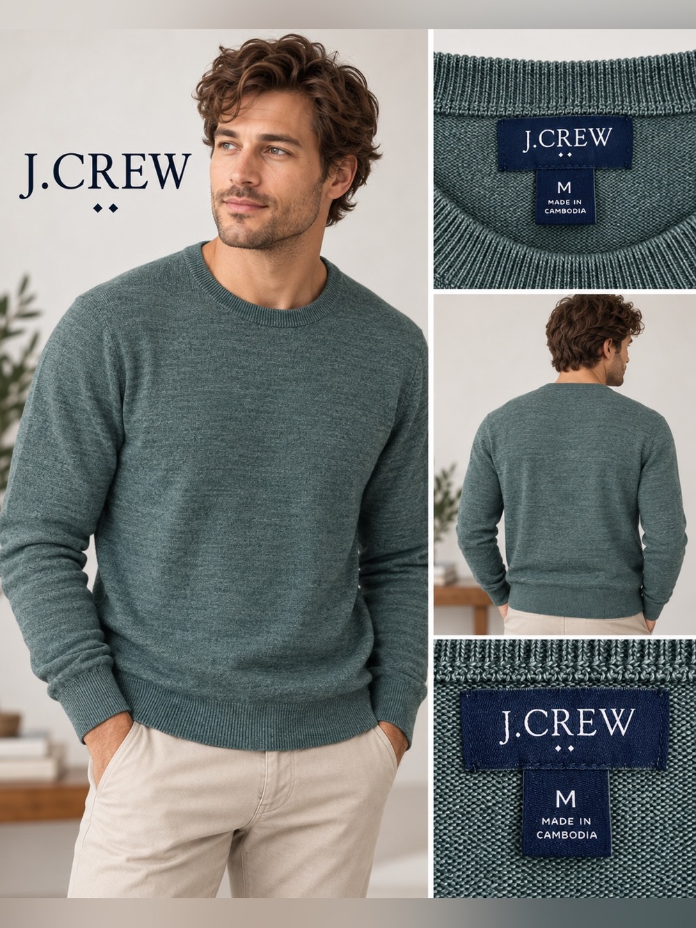 J. Crew Men's Crewneck Sweater in Heathered Teal Green